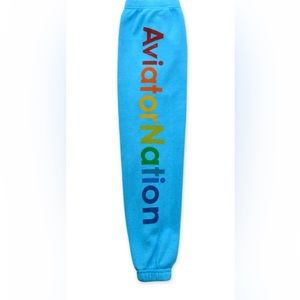 Aviator nation - neon blue lettered sweatpants